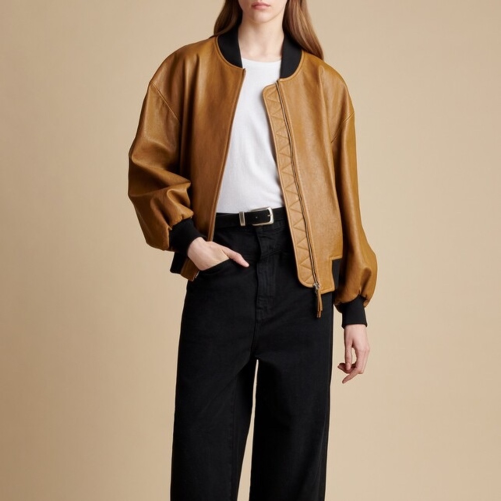 KHAITE Brown Leather Bomber Jacket